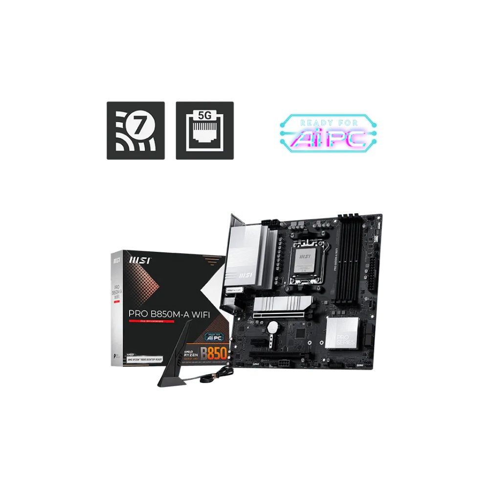 Placa-mãe MSI PRO B850M-A WIFI AM5 DDR5 mATX Placa-mãe MSI PRO B850M-A WIFI AM5 DDR5 mATX - Imagem 1