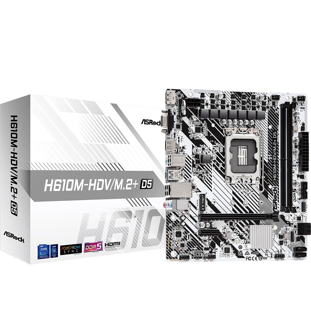 Placa-mãe ASRock H610M-HDV/M.2+ D5 LGA 1700 DDR5 Micro ATX - Imagem 1